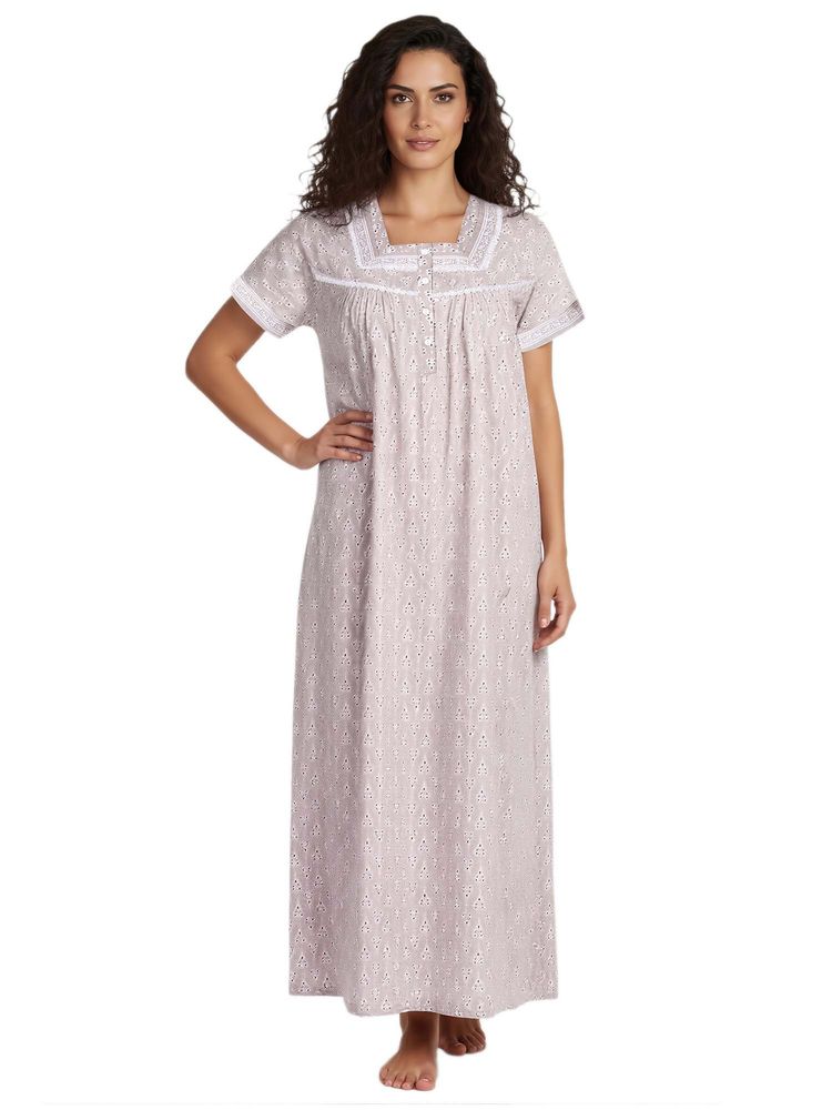 Juliet Women Printed Purple Square Neck Half Sleeves Nightdress-picture-23