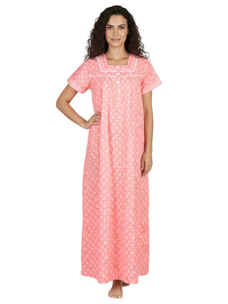 Juliet Women Printed Pink Square Neck Half Sleeves Nightdress-picture-30