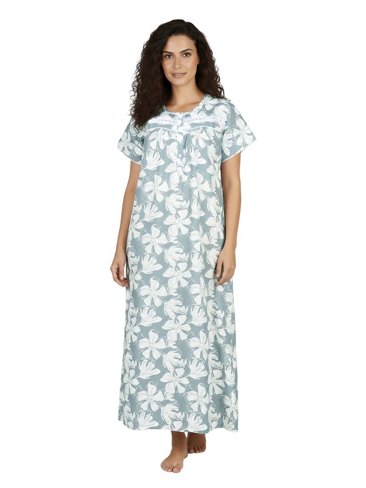 Juliet Women Floral Grey Round Neck Half Sleeves Nightdress-picture-12