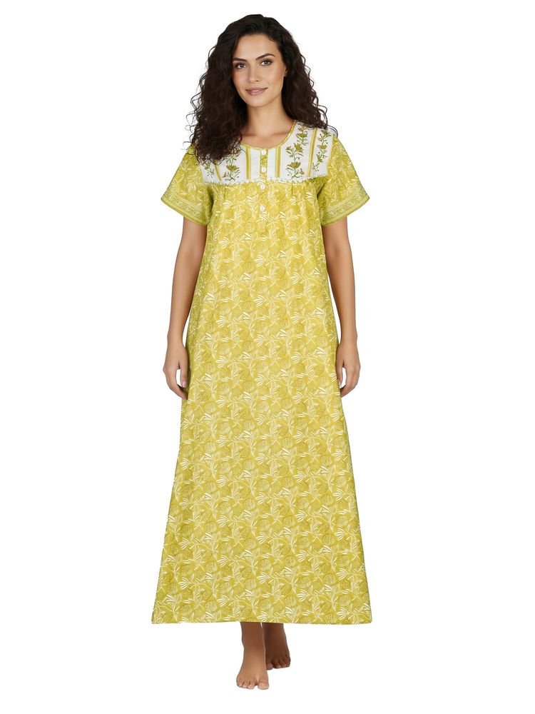 Juliet Women Floral Green Round Neck Half Sleeves Nightdress-image-5