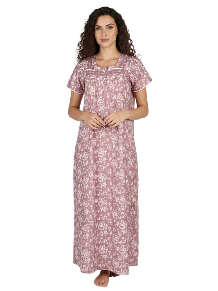 Juliet Women Floral Purple Square Neck Half Sleeves Nightdress-picture-46