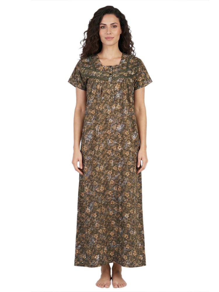 Juliet Women Floral Green Square Neck Half Sleeves Nightdress-picture-9