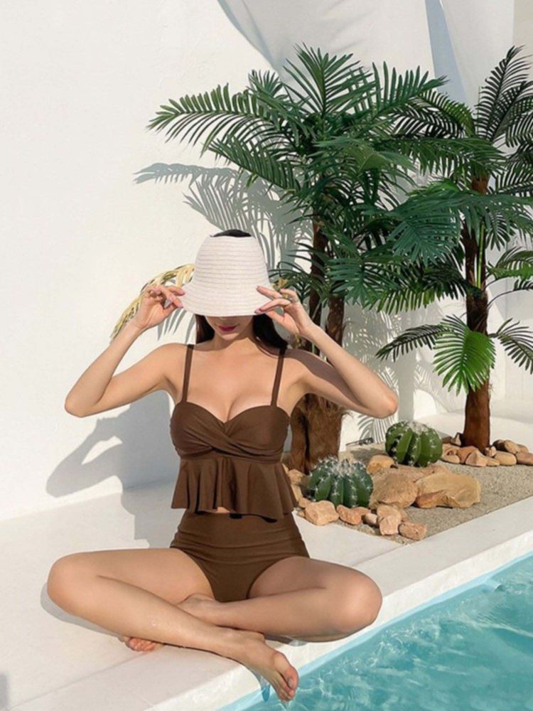Addery Chocolate Brown Peplum High-Waist Tank Top & Brief-picture-14