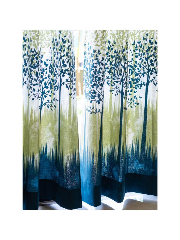 Urban Space Cotton Window Curtains 5 Ft with Eyelets and TieBack 2 Pieces - Panel Jungle Blue-picture-39
