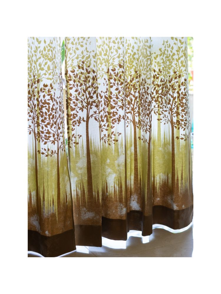 Urban Space Cotton Window Curtains 5 Ft with Eyelets and TieBack 2 Pieces - Panel Jungle Brown-image-40