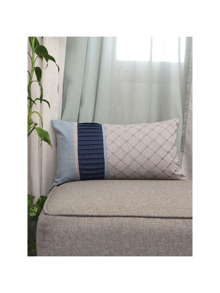 Zeba World Cushion Cover Cotton Blend Floral Aari Embroidery with Patchwork Multicolor(More Sizes)-image-3