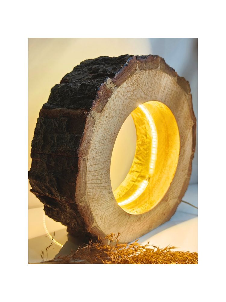 Akira Furnishings Mango Wood Bark Led Lamp-image-8