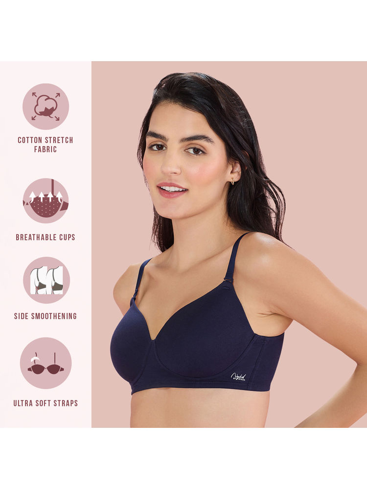 Nykd By Nykaa Breathe Cotton All Day Comfort Padded Non Wired T-Shirt Bra Nyb198 Navy Blue-picture-28