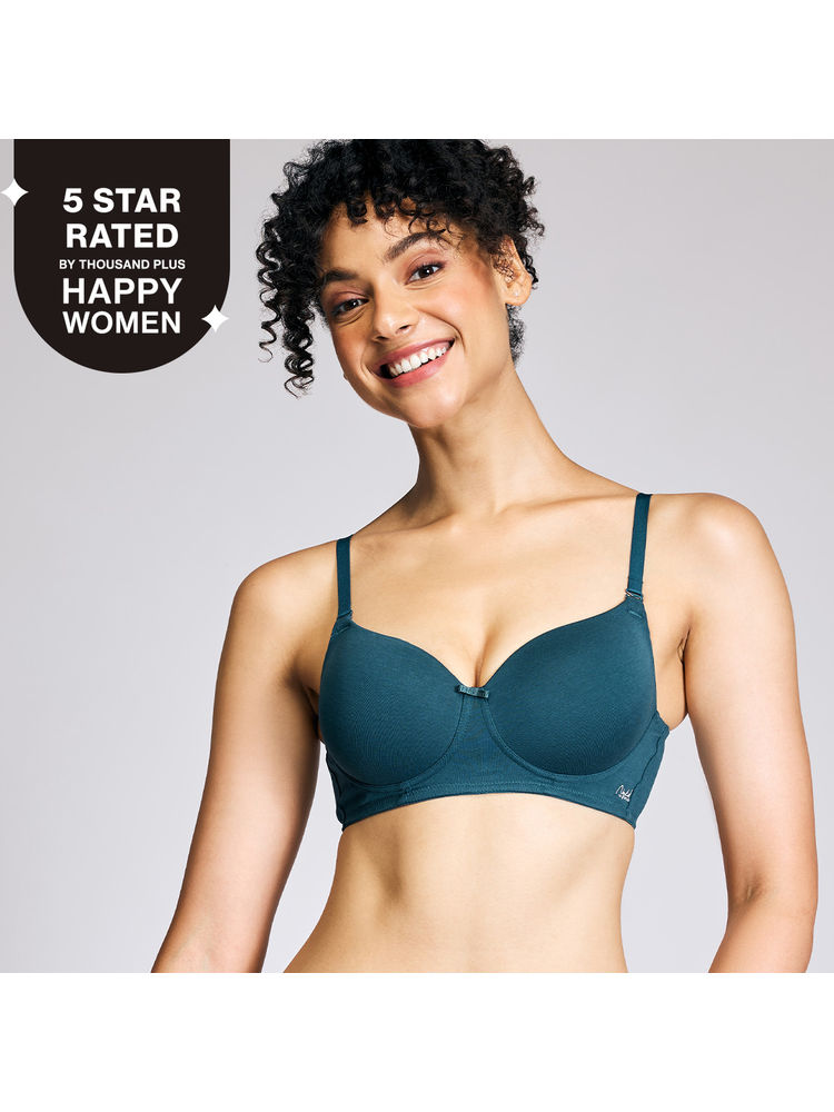Nykd By Nykaa Breathe Cotton All Day Comfort Padded Non Wired T-Shirt Bra Nyb198 S Blue