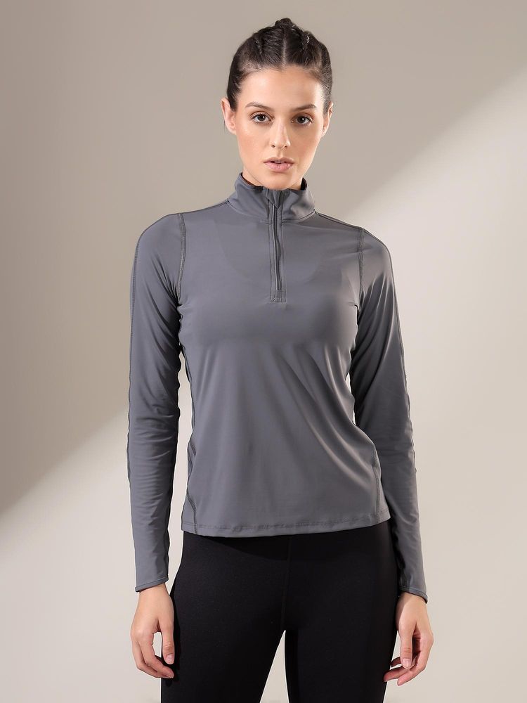 Fitkin Women Grey Long Sleeve Zip-Up Sweatshirt-image-8