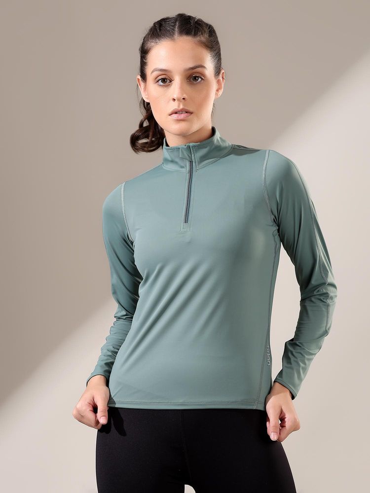 Fitkin Women Matcha Green Long Sleeve Zip-Up Sweatshirt-picture-26