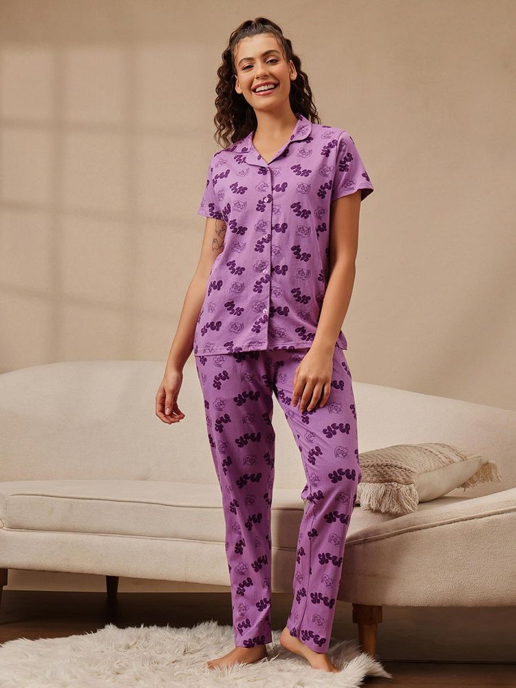 Clovia Women Purple Printed Looney Tunes Nightsuit-picture-12