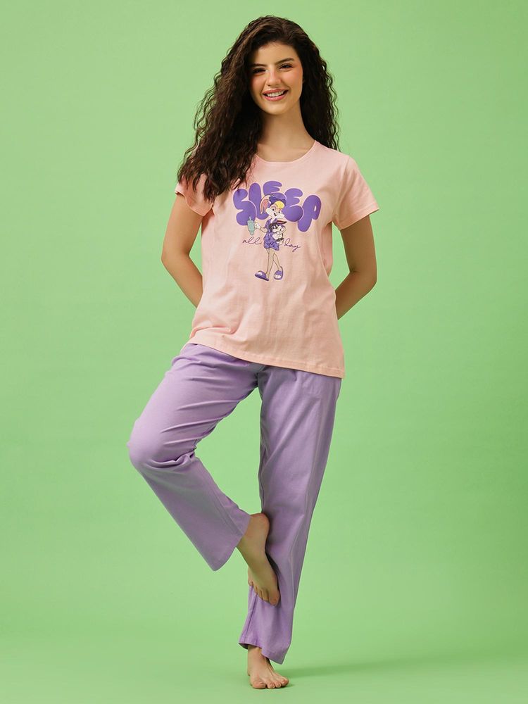 Clovia Women Pink Graphic Nightsuit-picture-14