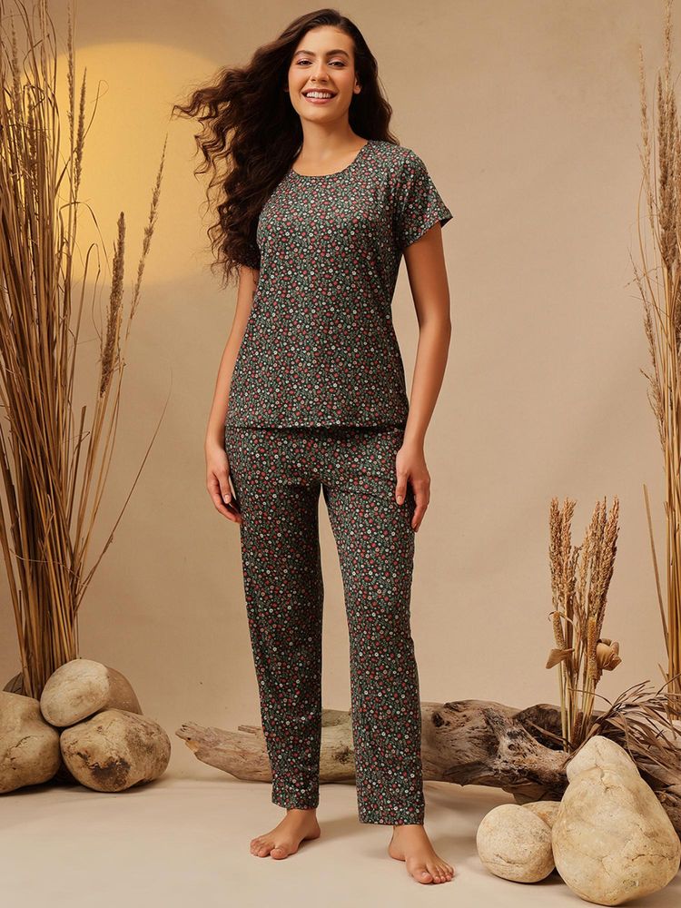 Clovia Women Multi-Color Floral Top and Pyjama-image-20