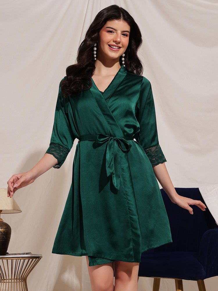Clovia Women Green Solid 5 Pcs Nightwear Set-picture-26