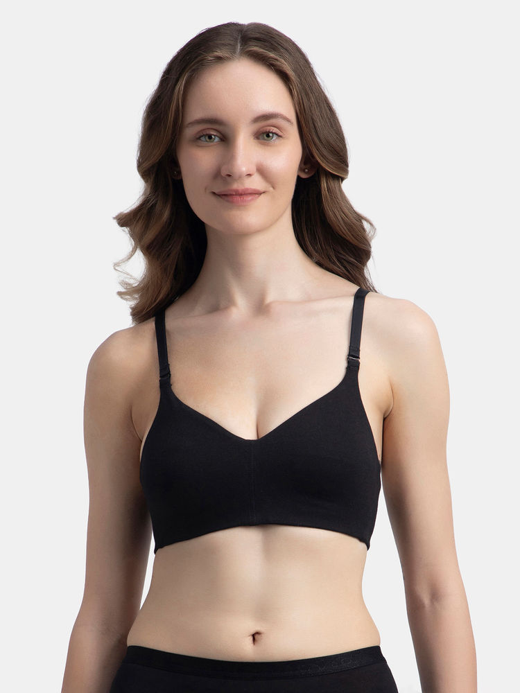 Jockey FE93 Wire Free Non Padded Super Combed Cotton Elastane Everyday Bra - Black-picture-17