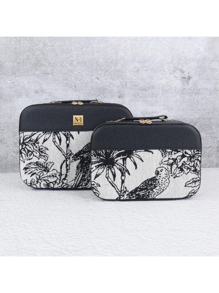 NFI Essentials Printed Jewellery Bridal Makeup Vanity Boxes - Black (S/M) (Pack of 2)-image-6