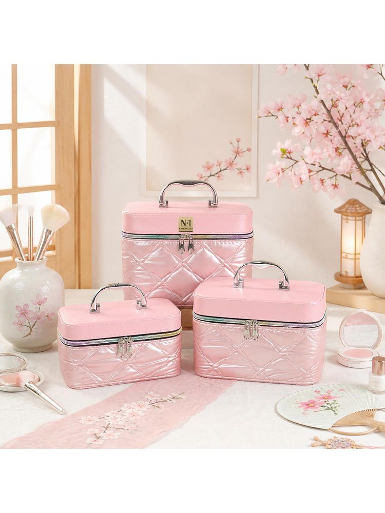 NFI Essentials Printed Jewellery Bridal Makeup Vanity Boxes - Pink (S/M/L) (Pack of 3)-picture-16
