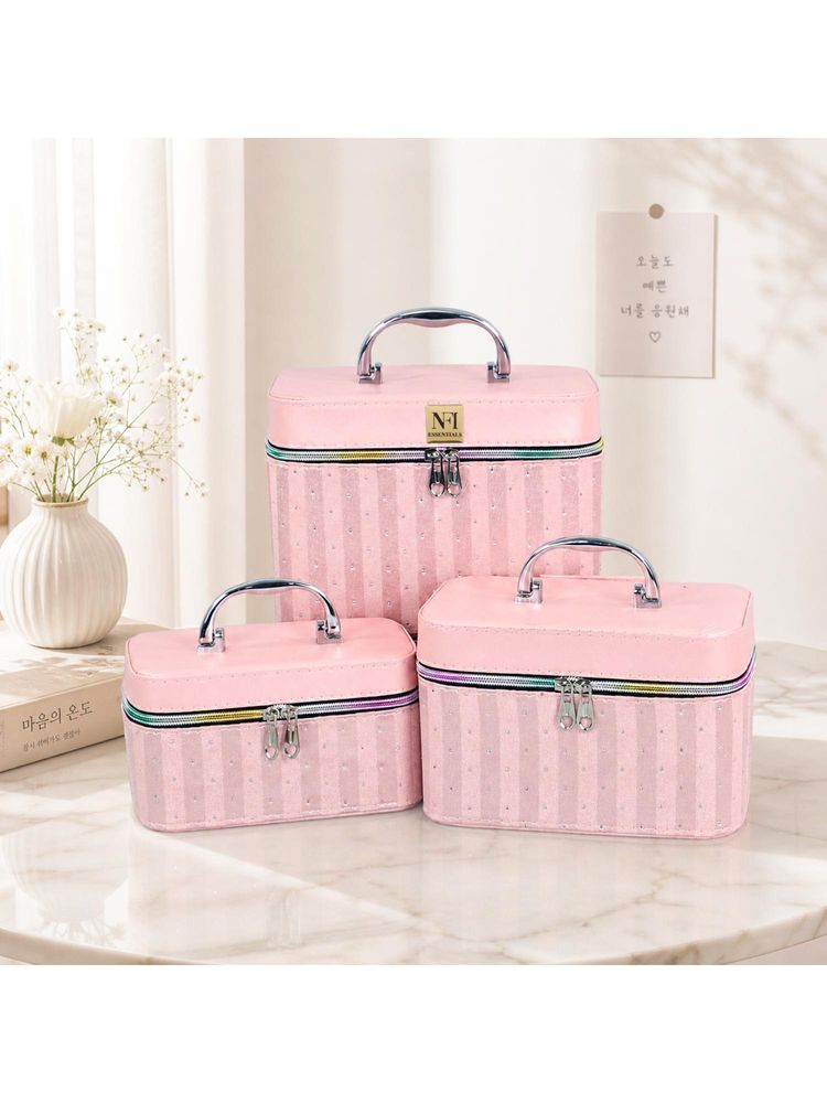 NFI Essentials Printed Jewellery Bridal Makeup Vanity Boxes - Pink (S/M/L) (Pack of 3)-picture-28