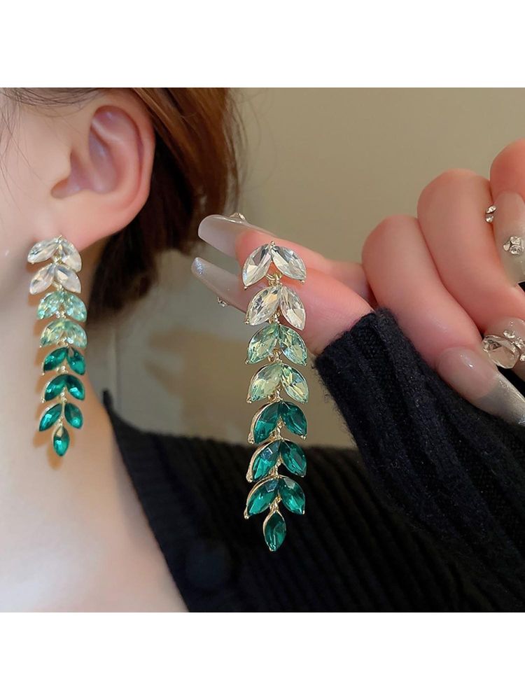 ESTAILO FASHION Green Imperial Jade Cascades Earrings for Women-image-1