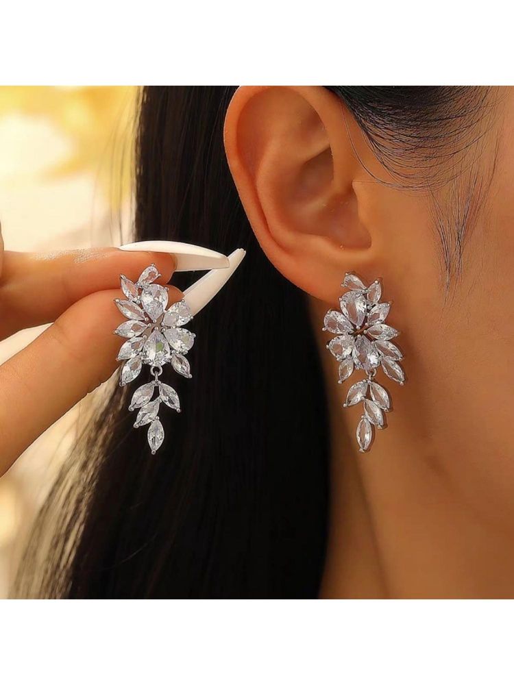 ESTAILO FASHION White Sterling Blossom Tiers Earrings for Women-image-43