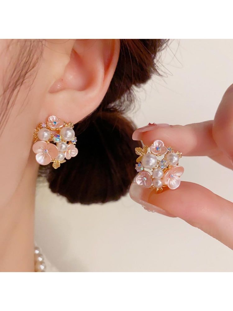 ESTAILO FASHION Pink Luminous Orchid Halo Earrings for women-image-1