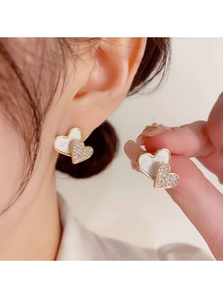 ESTAILO FASHION White Everlasting Love Heart Studs Earrings for Women-picture-12
