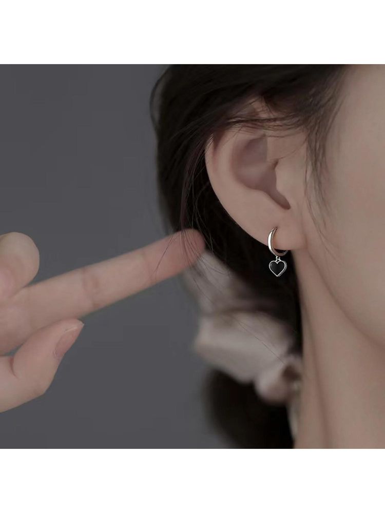 ESTAILO FASHION Black Midnight Heart Drop Hoops Earrings-image-21