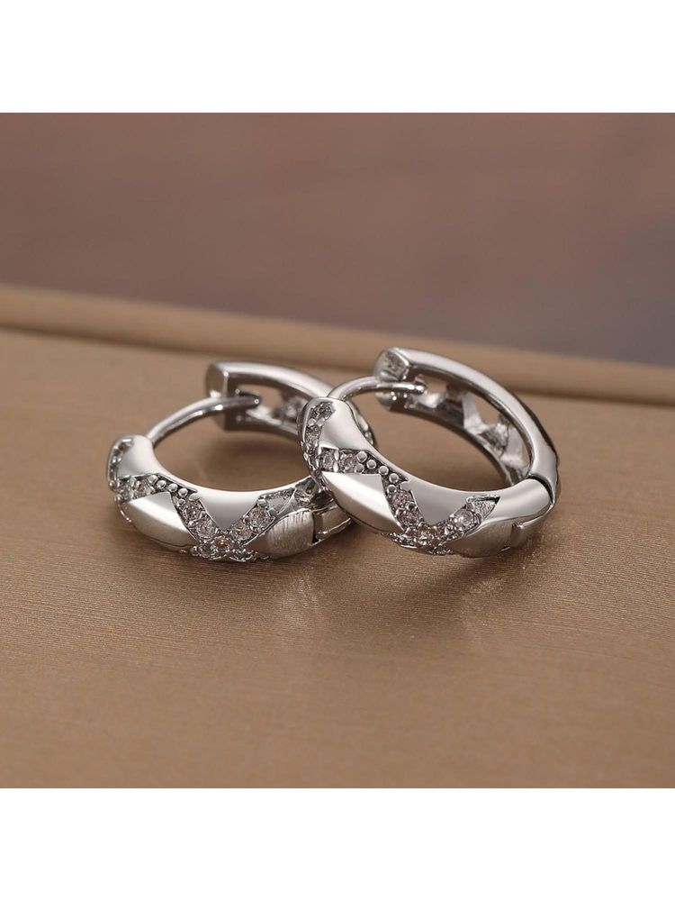 ESTAILO FASHION White Sterling Cross-Stitch Hoops Earrings-image-12