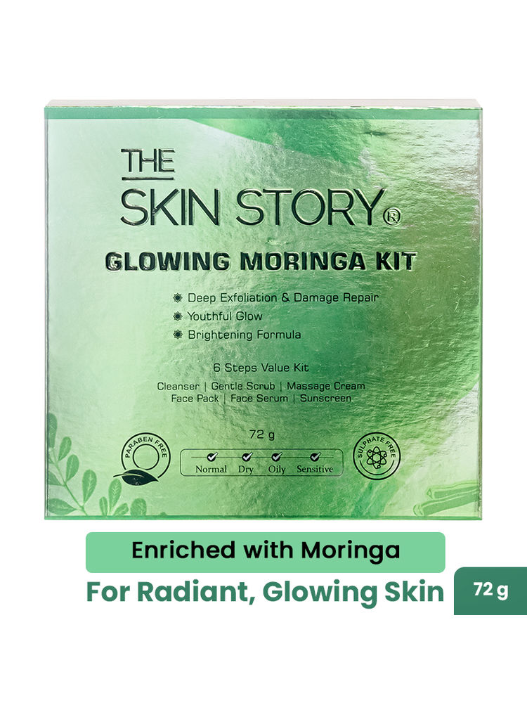 The Skin Story Glowing Moringa Facial Kit For Detan Clear Hydrated Firm Skin Tightens Pores, SPF 50+-image-5