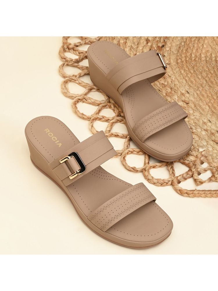 ROCIA Women Beige Classy Buckled Wedges Heels-image-31