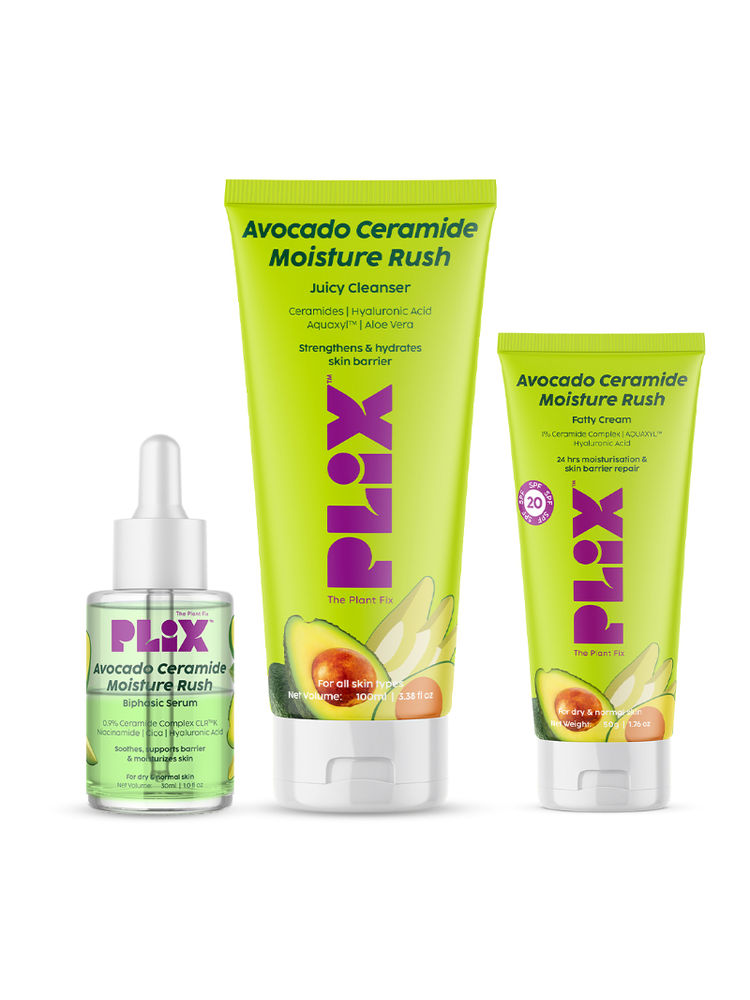 Plix Barrier Repair Combo Kit with Avocado Ceramide Moisture Rush Serum, Cleanser & Cream-image-1