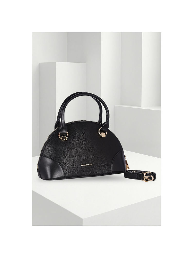 Van Heusen Women Black Textured Casual Handbag with Detachable Strap-image-33