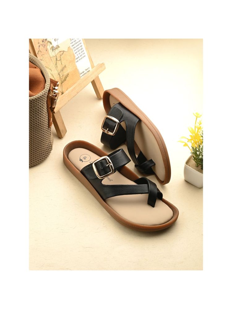 EGOSS Black Lady Boss Genuine Leather Casual Flipflops-picture-12