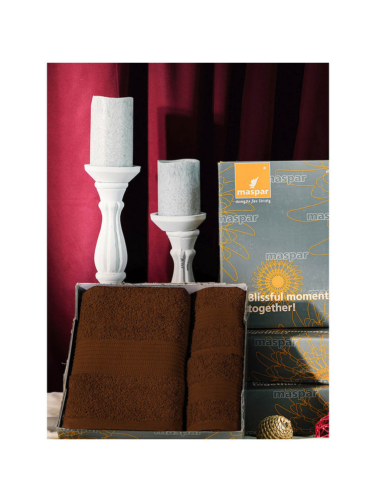 Maspar Cotton Solid Medium Bath & Hand Towel Set Brown-image-3