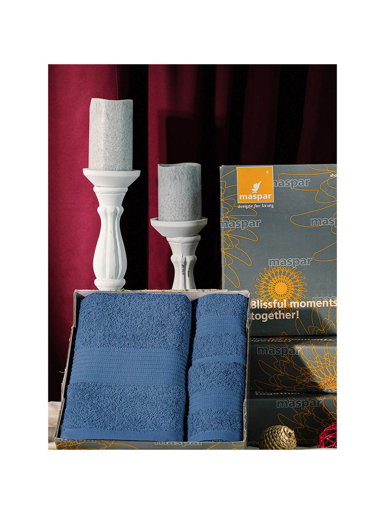 Maspar Cotton Solid Medium Bath & Hand Towel Set Blue-image-2