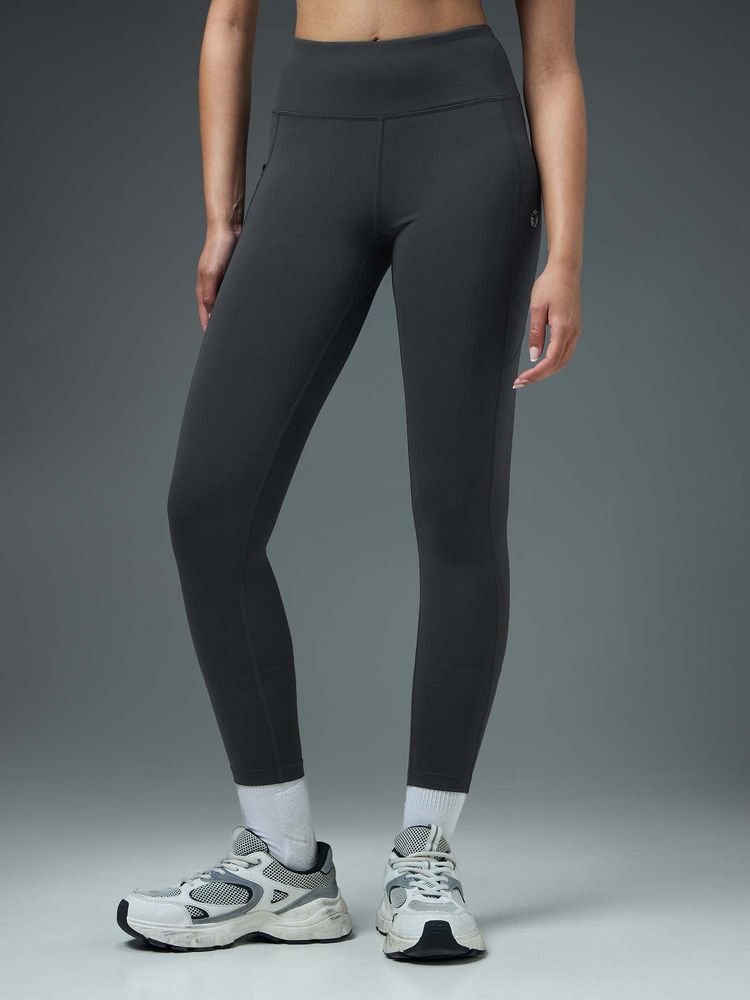 Technosport Women Grey Solid Slim Fit Sports Tights-picture-27