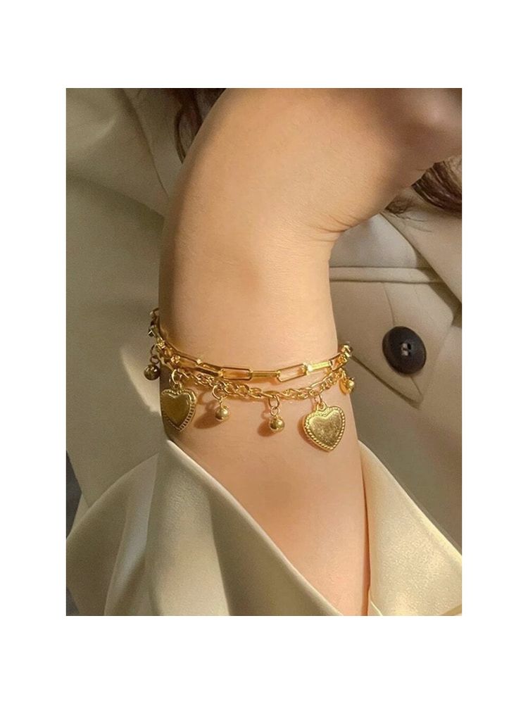 Designs & You Gold Plated Stainless Steel Anti Tarnish Heart Themed Bracelet