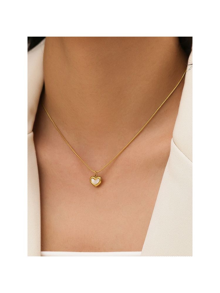 Designs & You Gold Plated Stainless Steel Anti Tarnish White Heart Pendant Necklace-picture-28