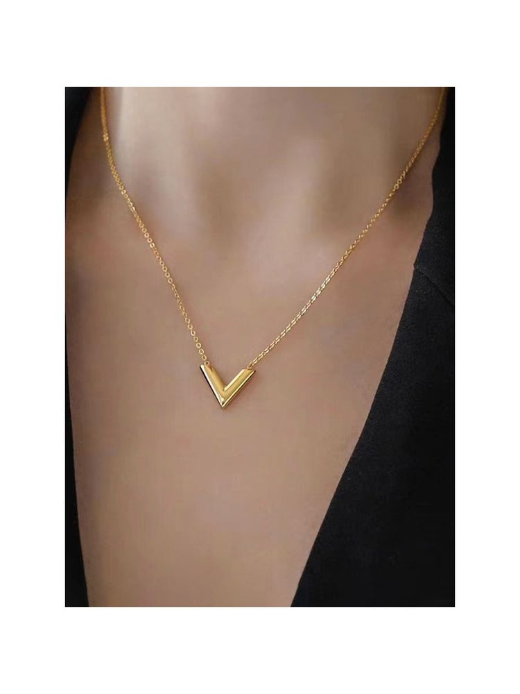 Designs & You Gold Plated Stainless Steel Anti Tarnish V-Shaped Pendant Necklace-picture-27