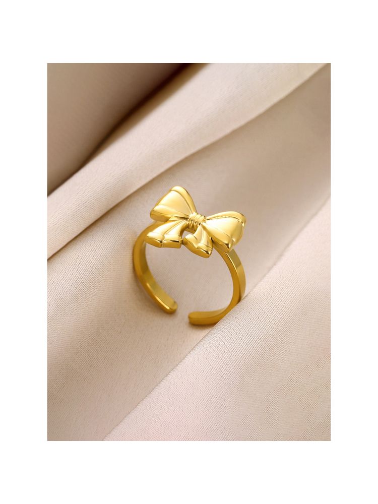 Designs & You Gold Plated Stainless Steel Anti Tarnish Bow Adjustable Ring-picture-11