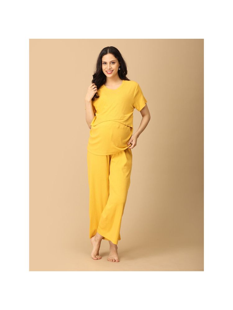 The Mom Store Golden Glow-Up Maternity And Nursing Nightwear Co-Ord (Set of 2)-picture-16