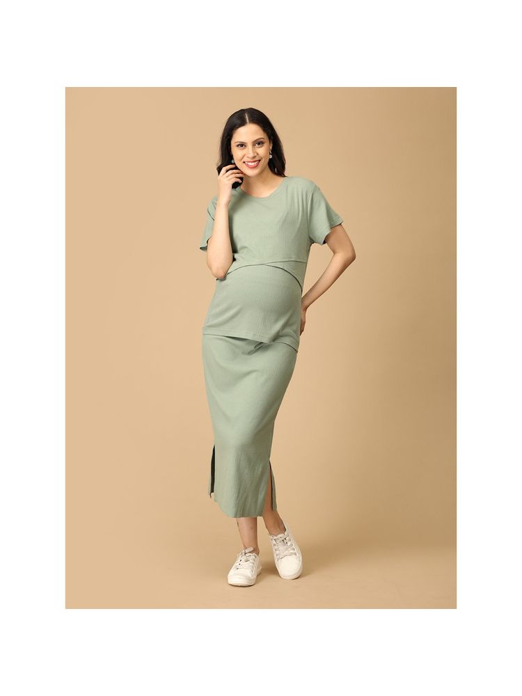 The Mom Store Olive The Trend Ribbed Maternity And Nursing Co-Ord (Set of 2)-picture-19