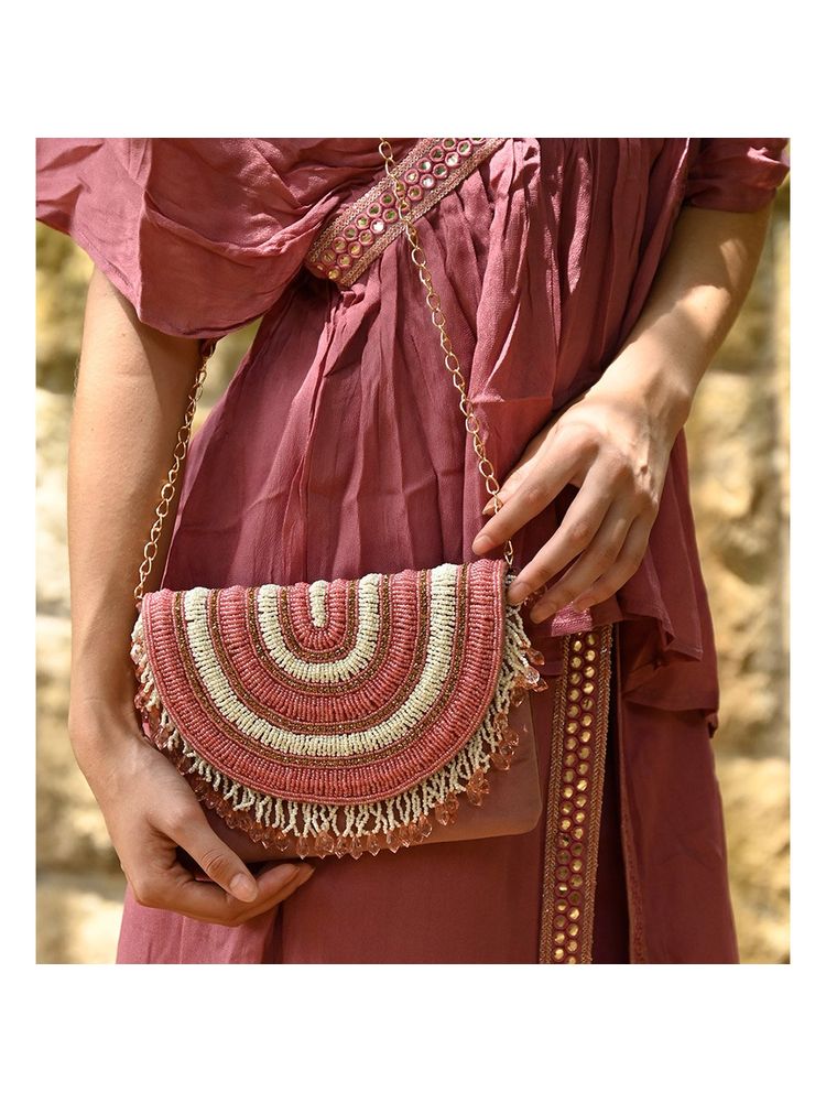 Odette Pink and White Embroidered Clutch-picture-17