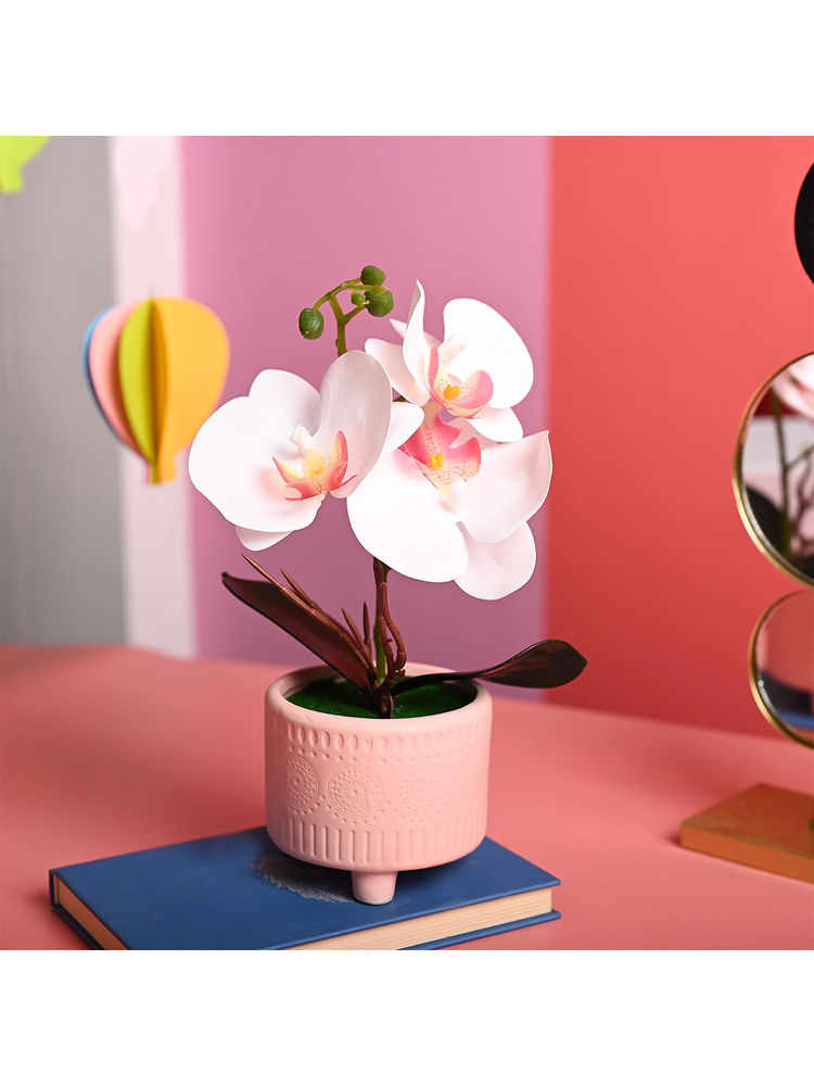 Voncasa Polyster Pink and White Flower with Pot-image-2