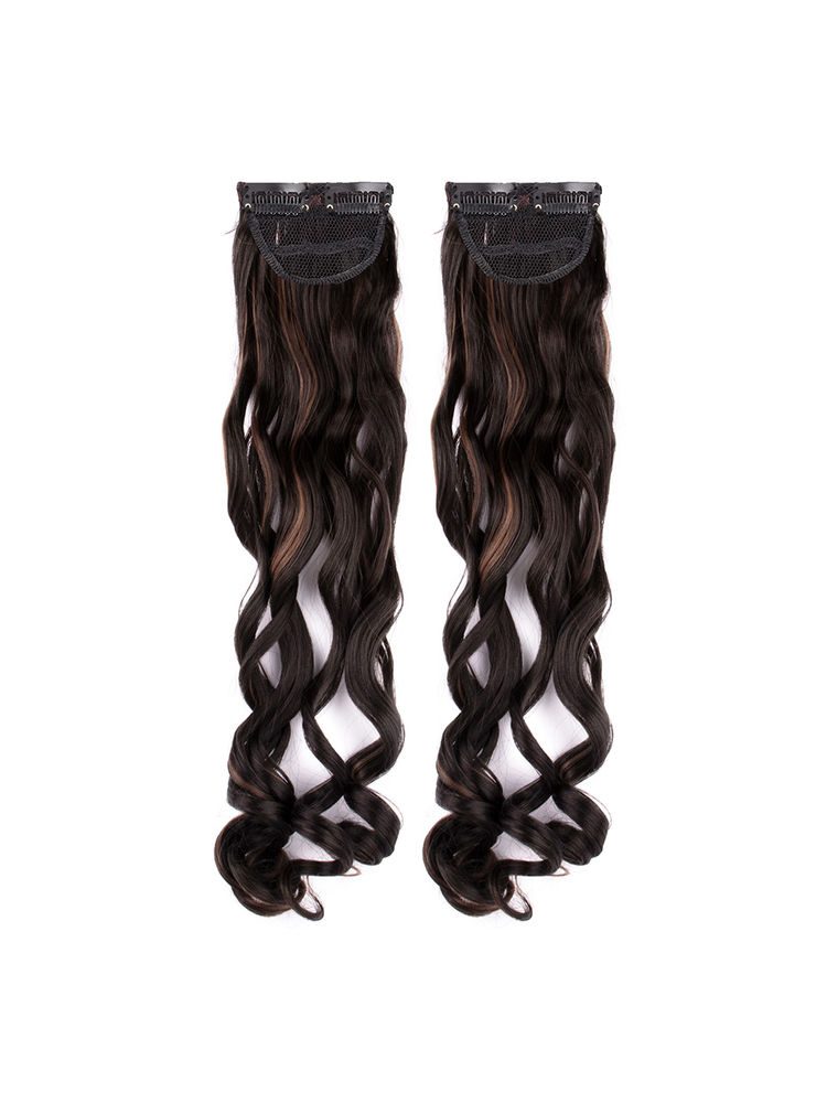 Stasia Street Clip-In 20 Inch Curly Dark Brown Side Patches With Copper Highlights - Pack Of 2