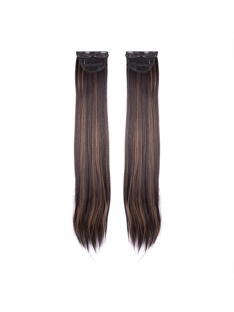 Stasia Street Clip-In 24 Inch Straight Dark Brown Side Patches With Golden Highlights - Pack Of 2