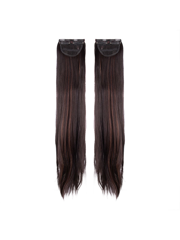 Stasia Street Clip-In 24 Inch Straight Dark Brown Side Patches With Copper Highlights - Pack Of 2