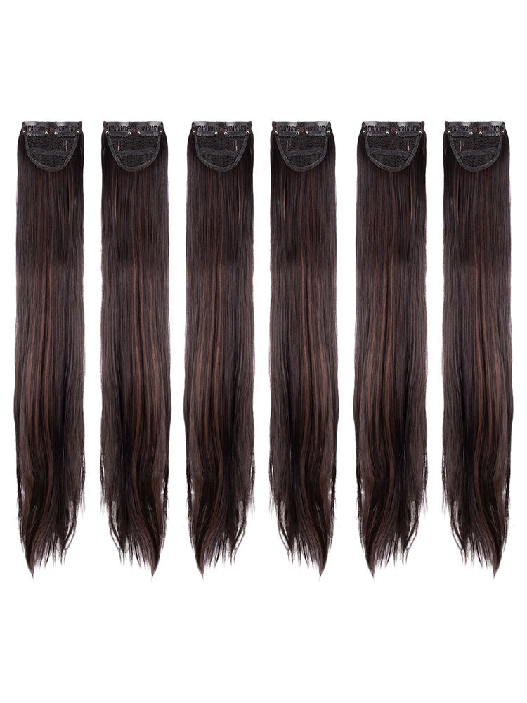 Stasia Street Clip-In 24 Inch Straight Dark Brown Side Patches With Copper Highlights - Pack Of 6