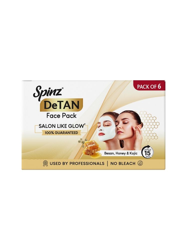Spinz DeTan Face Pack Tan Removal Cream with Kojic, Besan & Honey - 12g x 6-image-2